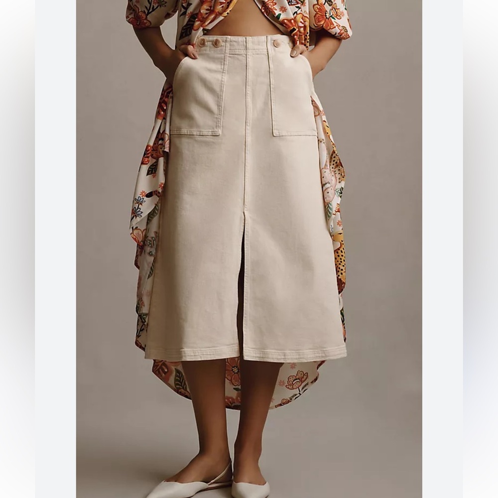 Pilcro Cream Midi Skirt with High Slit - Picture 2 of 11
